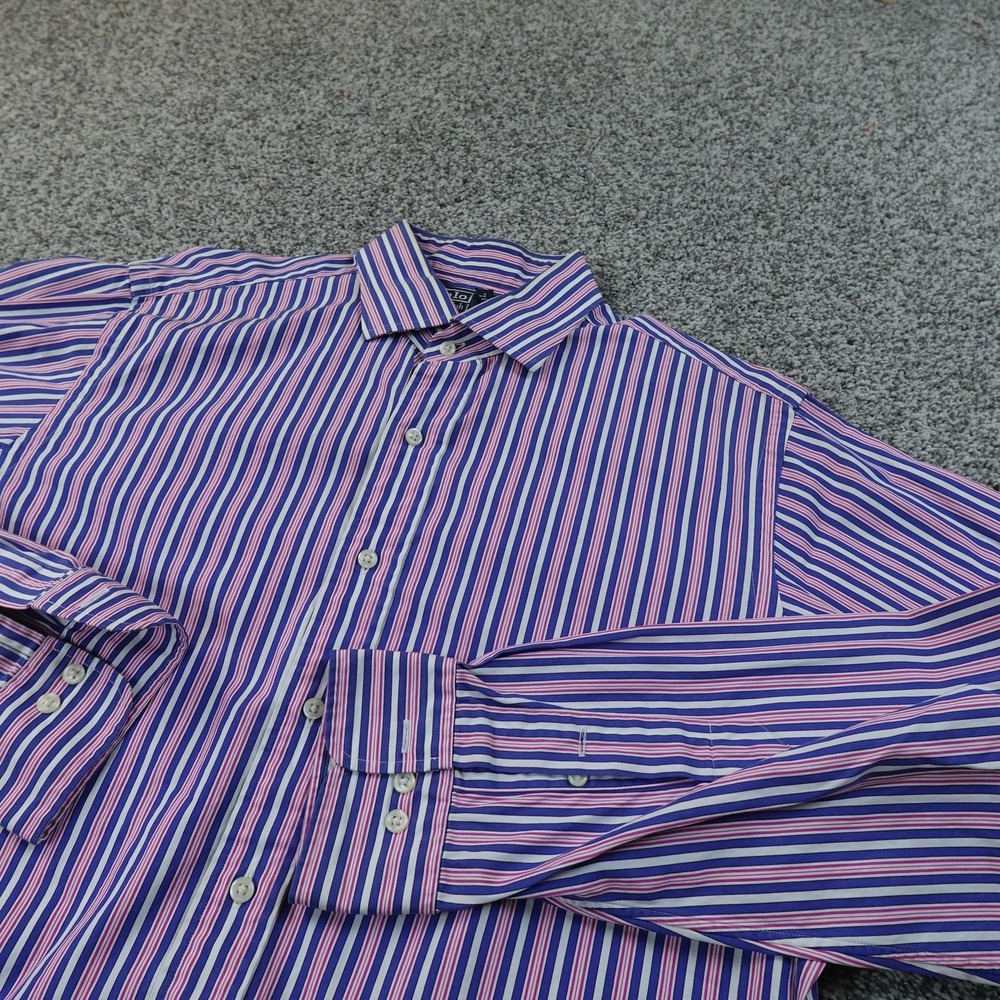 VTG Polo Ralph Lauren Shirt Mens 16.5 L Blue Purple Stripe Regent‎ Long Sleeve
